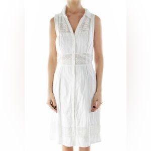Maeve anthropologie ivory swiss dot collared button up sleeveless dress